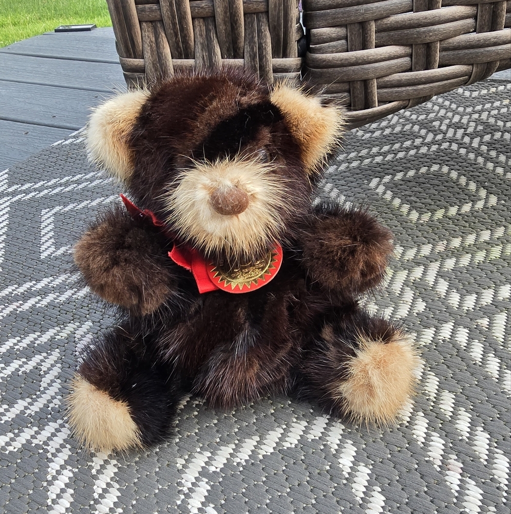 100% BROWN Mink Teddy Bear 1982 Rare original tag ribbon STUFFED ANIMAL 7"